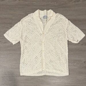 Cream Crochet Button-Up Shirt